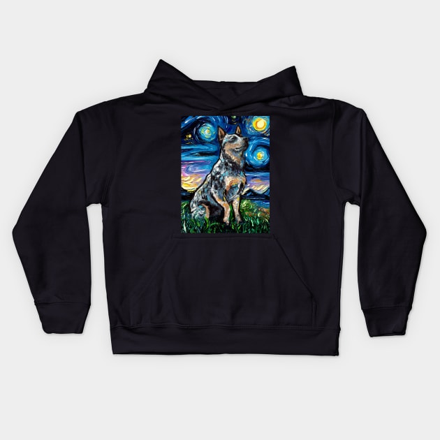 Blue Heeler Night Kids Hoodie by sagittariusgallery